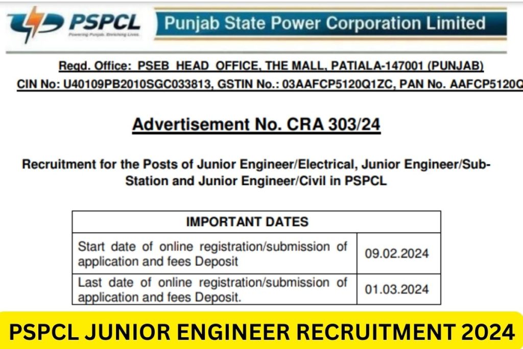  PSPCL Junior Engineer Recruitment 2024