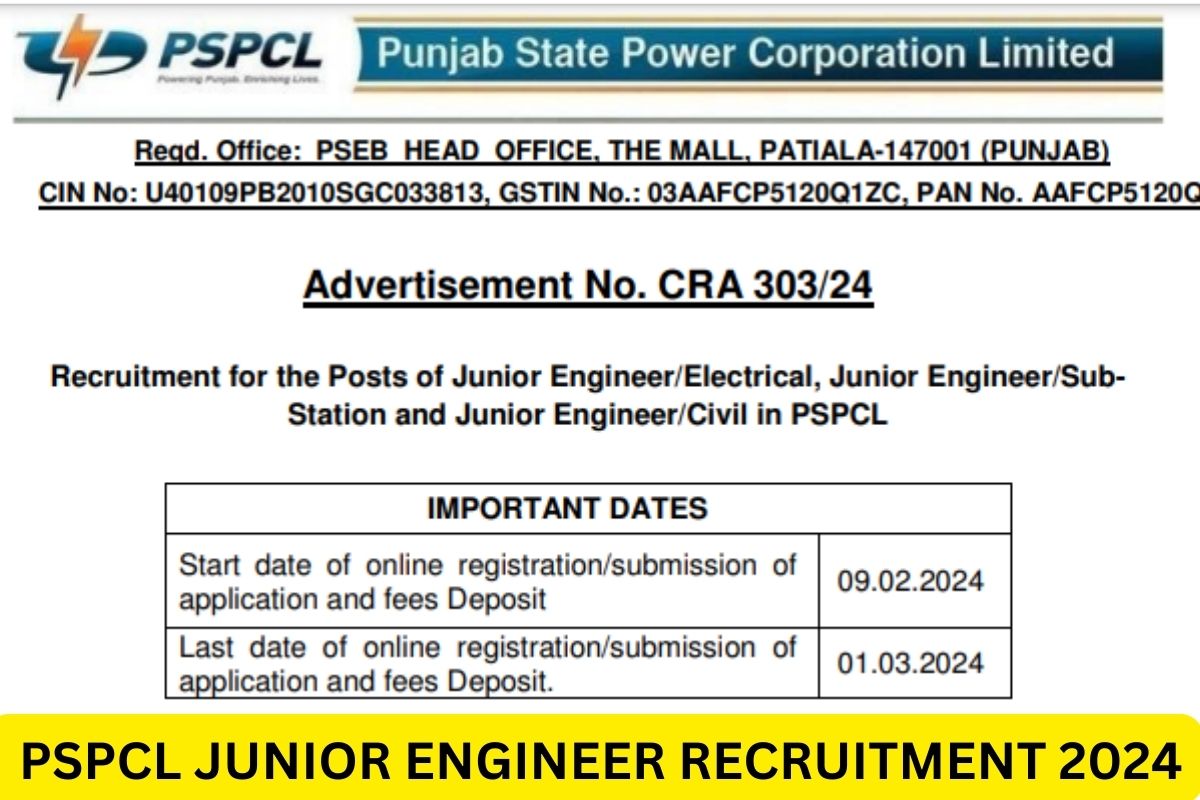 PSPCL Junior Engineer Recruitment 2024