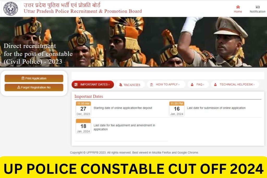 यूपी पुलिस कांस्टेबल कट ऑफ मार्क्स 2024 और योग्यता अंक