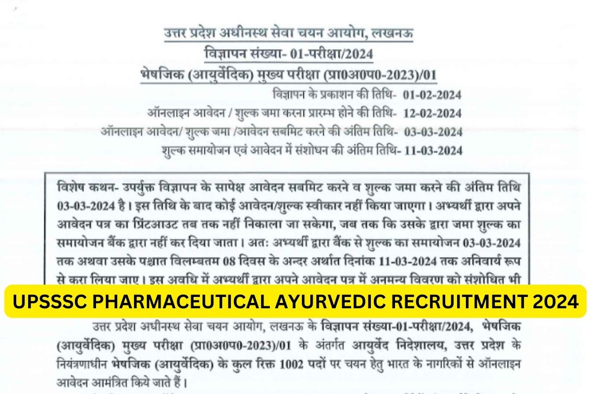 UPSSSC Pharmaceutical Ayurvedic Recruitment 2024: Notification, Application Form