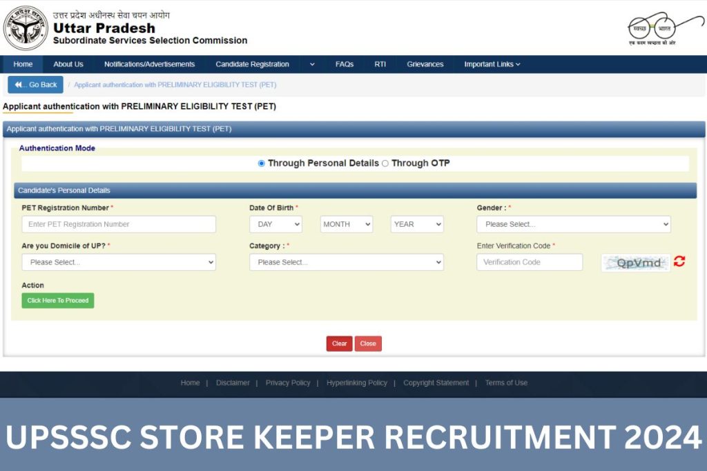 UPSSSC Store Keeper Recruitment 2024